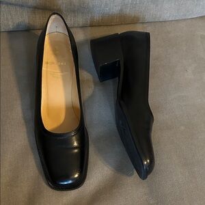 Bruno Magli Black Leather Block Heels Size 8